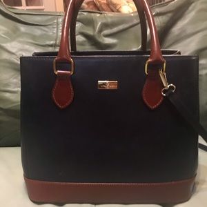 Italian Navy Blue Purse with Brown Accents